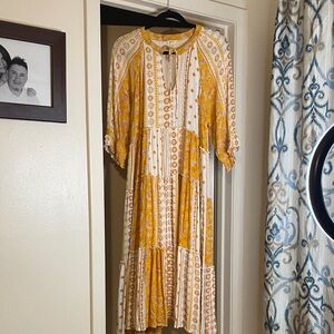 En Creme Yellow Printed Tiered Maxi Dress